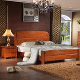 简约现代中式全实木床 橡木床1.2  1.5米1.8双人床 储物高箱婚床
