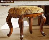 新款美式欧式妆凳 实木梳妆凳子 化妆凳换鞋凳子布艺雕刻妆凳