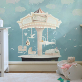 温馨卡通墙纸女孩公主婴儿房儿童房卧室背景墙壁纸环保手绘壁画