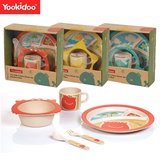 yookidoo宝宝婴儿童竹纤维餐具水杯餐盘碗勺叉勺分格组合套装
