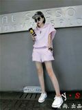 2016夏季女生新款韩版纯棉短袖中款宽松大码连帽t恤短裤两件套装