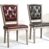 新古典欧式实木椅子 现代简约皮革餐椅 美式复古皮椅子软包餐桌椅