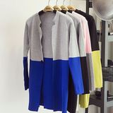 2016秋季新款韩版女装毛衣针休闲单件简约拼色通勤长袖中长款开衫