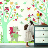 美国进口壁纸 儿童房壁画 小树图案 WQ-JB小熊 小动物 卡通墙纸