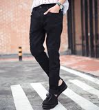本质.暗黑SLP风格破坏感修身长裤 牛仔破洞铅笔裤小脚韩版男士