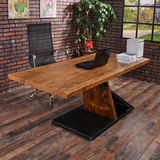 欧美式铁艺复古书桌防锈做旧办公桌实木写字台会议桌办公室电脑桌