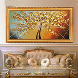 纯手绘油画欧式横版抽象立体金色发财树客厅餐厅沙发背景装饰墙画