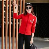 春秋季时尚韩版女士立领长袖运动服修身显瘦休闲套装卫衣两件套潮