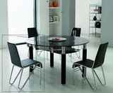 双层可折叠拉伸钢化玻璃餐桌不锈钢桌腿变形伸缩直径1.2米大圆桌