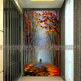 新款艺术玻璃隔断玄关 屏风深雕 现代透明进门客厅 森林油画人物
