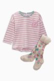 英国NEXT童装代购 女童女宝粉色条纹小兔子贴图长袖T恤上衣打底衫
