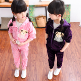 2-7岁童装秋装2016新款女童丝绒韩版套装儿童卡通宝宝运动两件套