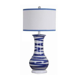 新中式简约现代蓝色条纹陶瓷台灯欧式新古典样板房酒店卧室床头灯