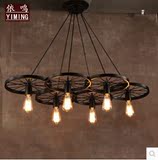 复古工业风铁艺吊灯美式loft创意个性餐厅咖啡厅车轮酒吧网咖灯具