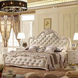 实木家具卧室床欧式双人床套装组合田园1.8米婚床白色公主皮软靠