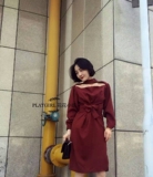复古韩国chic风独立原创显瘦露锁骨高领设计绑带收腰气质连衣裙