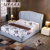 小户型布艺床 美式高背布艺床 简约齐边双人床 家具1.8米主卧婚床
