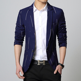 春季男装西服修身型条纹韩版青年休闲男士拼色小西装英伦薄款外套