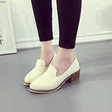 白色小皮鞋2016夏秋新款韩版中跟女鞋粗跟单鞋英伦风皮休闲小白鞋