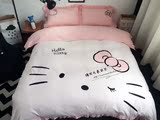 hello kitty猫可爱水洗棉四件套刺绣 纯棉被套床上用品床单床笠款