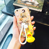 韩国代购卡通小黄鸭Phone6S Plus手机壳苹果6S挂饰支架大黄鸭软壳