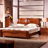 现代中式实木床1.8 黑胡桃木床高箱储物床1.5米双人床婚床小户型