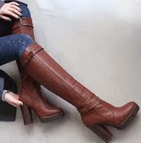 正品韩国女鞋代购13秋冬款欧美街头防滑马丁靴粗跟高跟高筒靴女靴