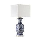 默谷|新中式方形灯罩青花陶瓷台灯 现代欧式美式样板房卧室床头灯
