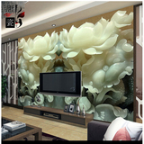 3D欧式瓷砖背景墙玉雕陶瓷客厅电视背景影视墙微晶石雕刻玉石荷花
