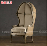 外贸美式乡村法式单人沙发椅 休闲椅太空椅蛋蛋椅贝壳椅实木家具