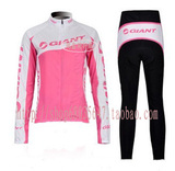 自行车服11女款粉色捷安特背带抓绒长袖骑行服套装/保暖长套