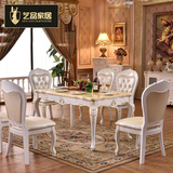 欧式餐桌大理石餐桌欧式象牙白亮光白雕花长方桌餐厅全实木餐桌