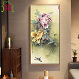 中式牡丹花开富贵装饰画喜鹊挂画竖版单幅国画有框装裱工笔画玄关