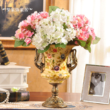 欧式复古花瓶 仿真绢布花玫瑰花 客厅玄关装饰大气花艺树脂花器