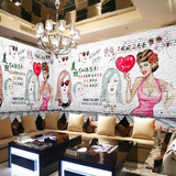 欧式理发店发廊个性墙壁纸壁画潮流复古欧美风美容美发工装背景墙