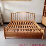 新中式100%老榆木免漆双人床   简约实木床定制