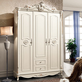 欧式家具 三门衣柜 象牙白色柜子 实木雕花衣橱 组合三门带抽衣柜