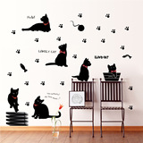 可移除墙贴黑色猫咪创意客厅卧室玻璃墙壁贴纸卡通动物贴画儿童房