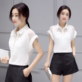 2016夏韩版中长款宽松短袖上衣韩范修身职业装工作服衬衣白衬衫女