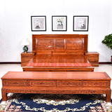 实木双人床榆木仿古家具古床1.8米古典雕花硬板床 中式实木床