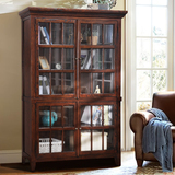 红橡木书橱美式乡村卧室家具带钢化玻璃门实木书柜两门大书橱书架