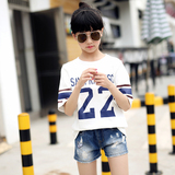 女童短袖t恤 童装2016夏装新款韩版中大童半袖打底衫字母印花上衣