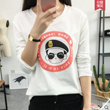 太阳后裔长袖T恤女韩版秋季新款修身圆领休闲卡通白色上衣打底衫