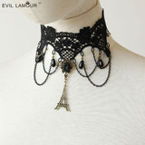 Evillamour埃菲尔铁塔复古蕾丝颈链珍珠假领子项链衣服配饰小饰品