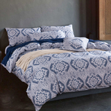 中式古典四件套棉床上用品4件套双人床上用品床单被套姬米蓝色