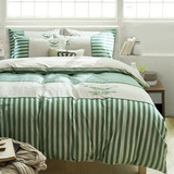 柔软舒适床单被套四件套棉紫色黄色泗美式简约欧式条纹刺绣绿色