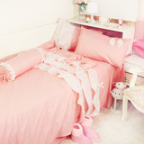 咕咚公主四件套 韩式床上用品纯棉田园风格被罩韩国床单 纯色床品