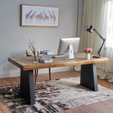 美式实木餐桌电脑桌办公桌会议桌工作台不规则桌原木桌原生态书桌