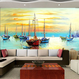 大型壁画卧室沙发客厅电视背景墙纸壁纸欧式油画风景地中海帆船