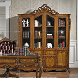 欧式实木书柜书架文件柜 美式玻璃书柜摆设柜 实木装饰柜 展示柜
